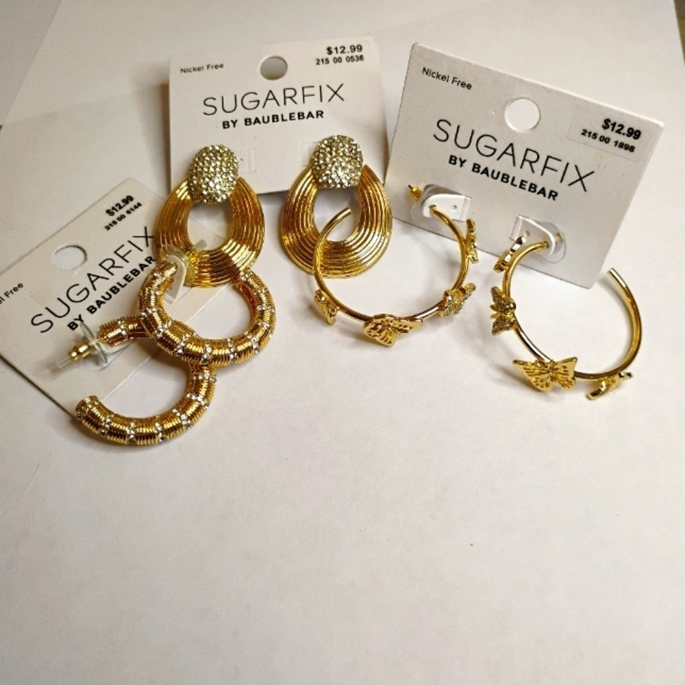 NWT Baublebar Sugarfix Gold Tone Rhinestone‎ Earring Lot